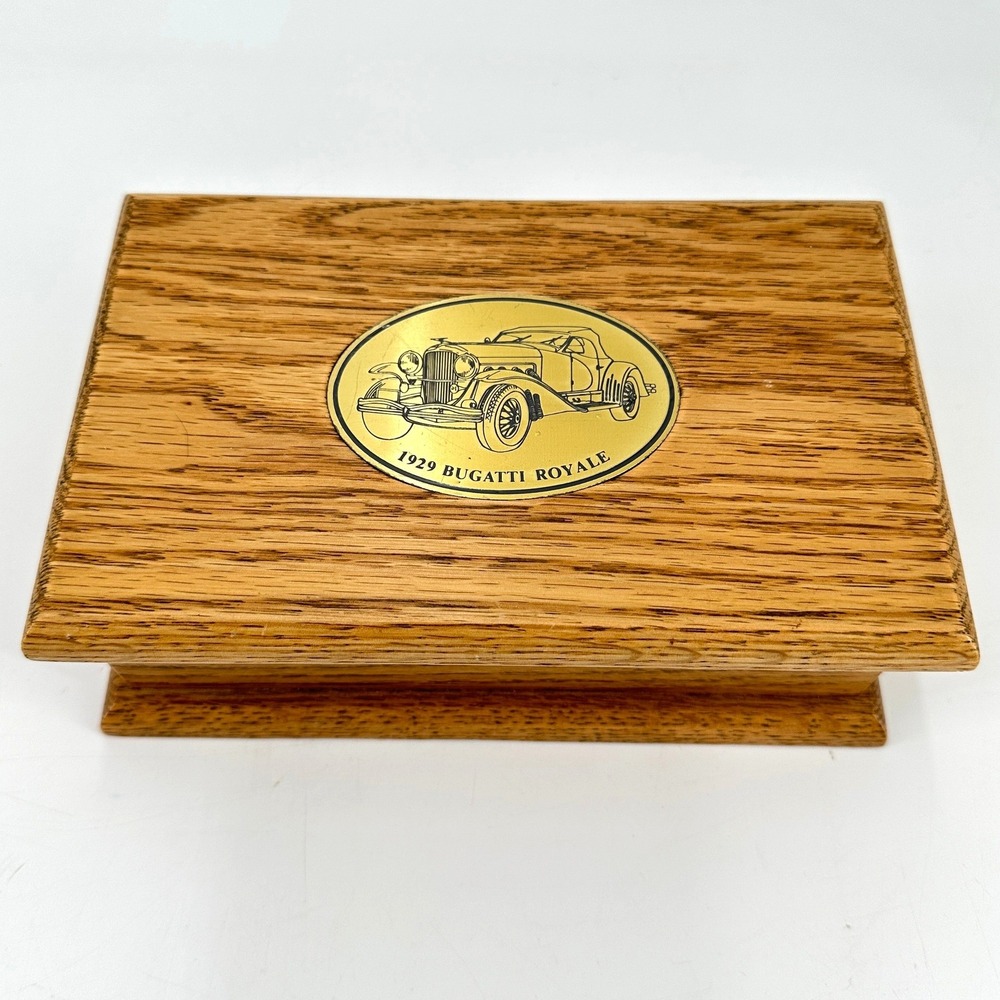 Vtg George Good Wood Trinket Box 1929 Bugatti Royale Brass Plaque‎ Automobilia